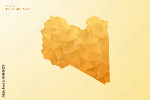 Libya Map - Polygon style vector illustration in yellow and orange low poly geometric design, modern minimal silhouette, isolated for infographic.