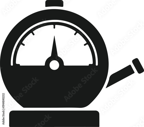 Black pressure gauge dial with needle showing measurement on transparent background