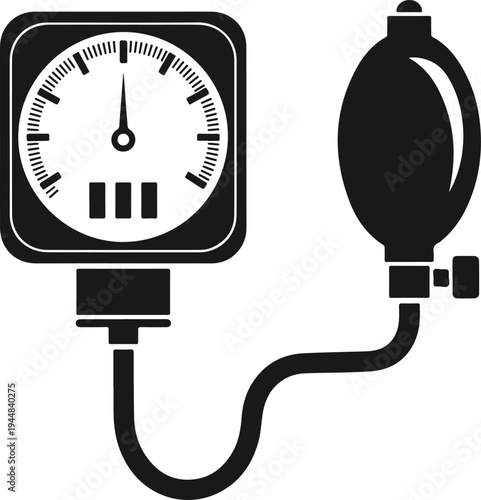 Black sphygmomanometer and bulb medical device for measuring blood pressure on transparent background vector