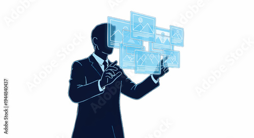Businessman interacting with virtual screens and technology
