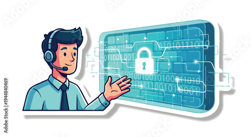 Customer support agent explaining cybersecurity concept