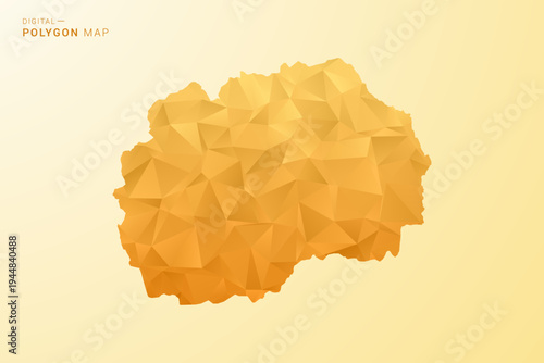 Macedonia Map - Polygon style vector illustration in yellow and orange low poly geometric design, modern minimal silhouette, isolated for infographic.