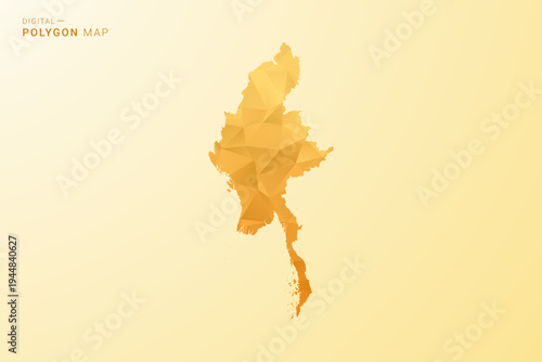 Myanmar Map - Polygon style vector illustration in yellow and orange low poly geometric design, modern minimal silhouette, isolated for infographic.
