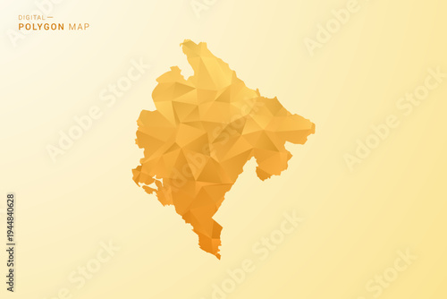 Montenegro Map - Polygon style vector illustration in yellow and orange low poly geometric design, modern minimal silhouette, isolated for infographic.