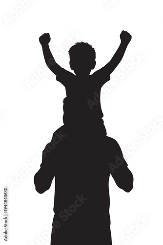 Father and child sports fans cheering silhouette vector illustration