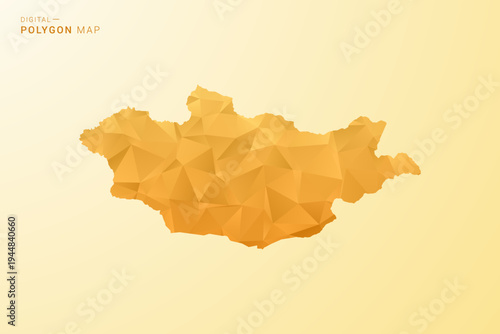 Mongolia Map - Polygon style vector illustration in yellow and orange low poly geometric design, modern minimal silhouette, isolated for infographic.
