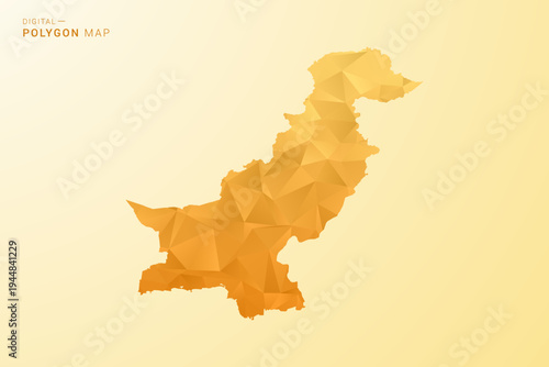 Pakistan Map - Polygon style vector illustration in yellow and orange low poly geometric design, modern minimal silhouette, isolated for infographic.