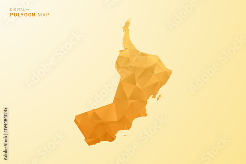 Oman Map - Polygon style vector illustration in yellow and orange low poly geometric design, modern minimal silhouette, isolated for infographic.