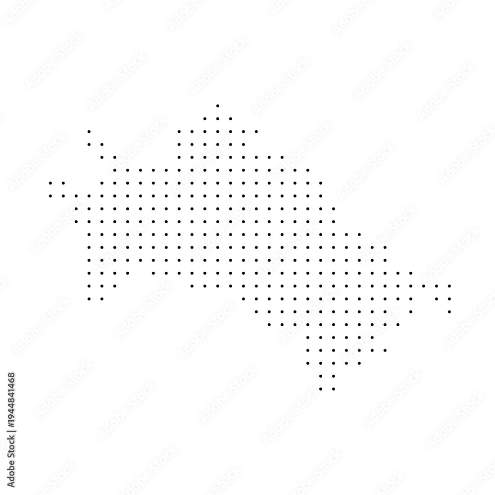 Fototapeta premium Turkmenistan country dotted map. Black spot pixel illustration isolated on white background. Vector circle mosaic.