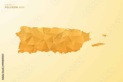 Puerto Rico Map - Polygon style vector illustration in yellow and orange low poly geometric design, modern minimal silhouette, isolated for infographic.