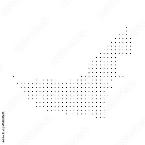 United Arab Emirates country dotted map. Black spot pixel illustration isolated on white background. Vector circle mosaic.