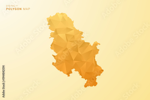 Serbia Map - Polygon style vector illustration in yellow and orange low poly geometric design, modern minimal silhouette, isolated for infographic.