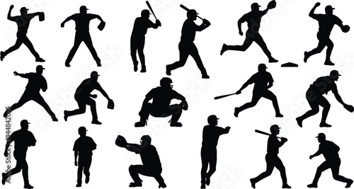 Baseball Player Silhouettes Set Including Pitchers Batters Catchers and Fielders in Action Poses for Sports Vector Graphic Design and Branding