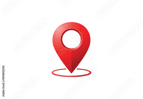 Red map pin marker on white background with location circle, isolated icon for navigation and search, website icon, app icon