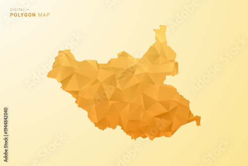 South Sudan Map - Polygon style vector illustration in yellow and orange low poly geometric design, modern minimal silhouette, isolated for infographic.