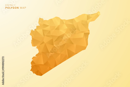 syria Map - Polygon style vector illustration in yellow and orange low poly geometric design, modern minimal silhouette, isolated for infographic.