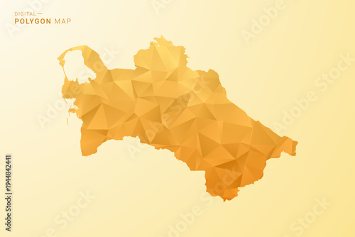 Turkmenistan Map - Polygon style vector illustration in yellow and orange low poly geometric design, modern minimal silhouette, isolated for infographic.