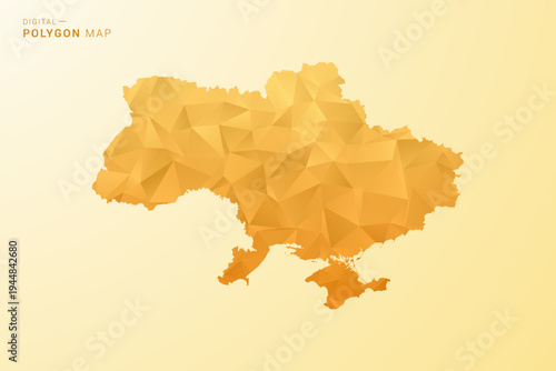Ukraine Map - Polygon style vector illustration in yellow and orange low poly geometric design, modern minimal silhouette, isolated for infographic.