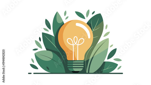 An illustrative image depicting a lightbulb embraced by lush leaves, symbolizing innovation and nature's harmony.