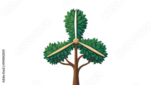 An imaginative illustration showcasing a fusion of a tree and a wind turbine concept.
