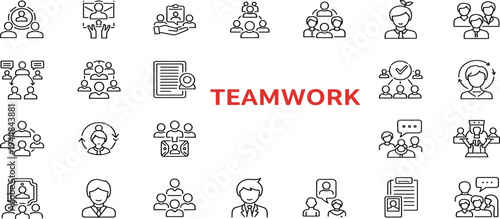 A collection of teamwork icons depicting people collaborating and communicating effectively.
