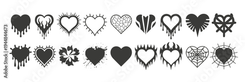 Collection of 16 Stylized Heart Icons with Diverse Designs