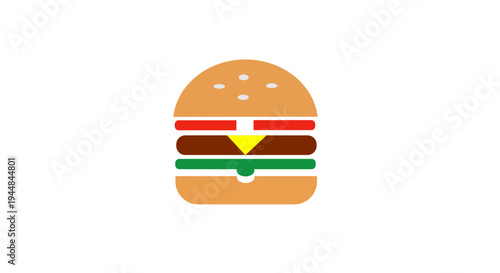 A colorful illustration of a hamburger with multiple layers on a plate indoors.