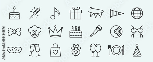 Party Celebration Icons Set birthday cake firework