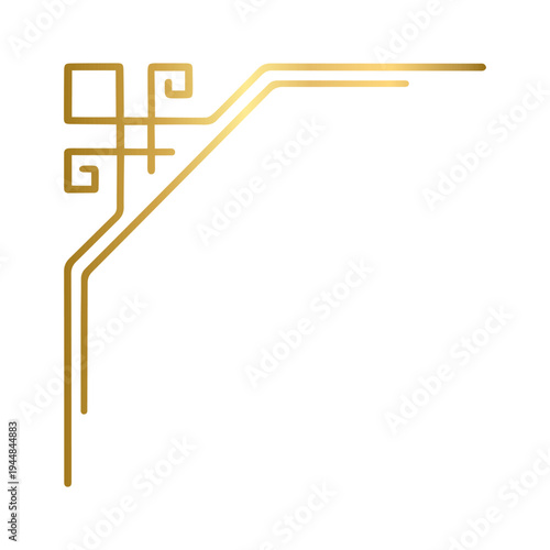 Gold geometric corner frame. Vintage decorative angle border and decoration. Wedding design elements. Vector illustration isolated on a transparent background