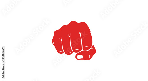 Red clenched fist hand icon illustration symbolizing strength and power on isolated white background.
