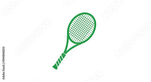 Green tennis racket, overhead view, essential sports gear, isolated white background.