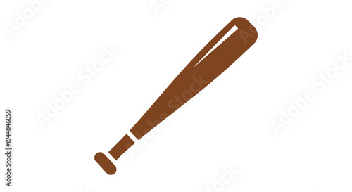 Angled brown wooden baseball bat, dynamic sports game element, isolated white background.