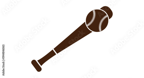 Brown baseball bat with a white baseball, ready for play, isolated white background.