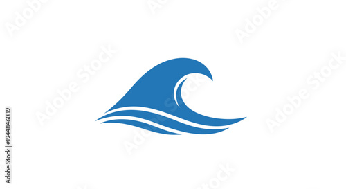 Blue ocean wave with two crests, elegant water movement, isolated white background.