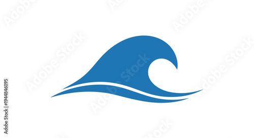 Bold blue ocean wave, powerful water movement, isolated white background.