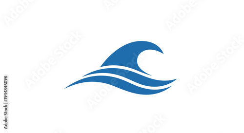Stylized blue ocean wave with flowing lines, water symbol, isolated white background.