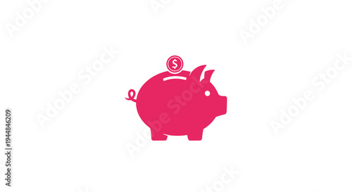 Pink Piggy Bank Icon for Savings and Finance, Isolated White Background