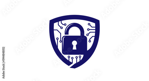 Shield with Padlock and Circuit Board Elements Icon, Advanced Cybersecurity and Network Protection Concept on isolated white background