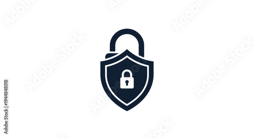 Shield with Padlock Icon, Data Security and Cyber Protection Concept on isolated white background
