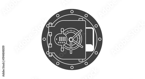 Circuit Board with Security Safe Dial Icon, Digital Cybersecurity and High-Tech Protection Concept on isolated white background