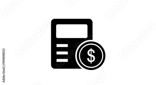 Calculator with Dollar Coin Icon, Financial Calculation and Cost Analysis Concept on isolated white background
