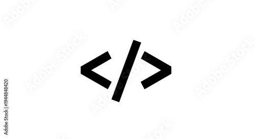 A minimalist black code tag icon, representing programming and web development, isolated on a clean white background.