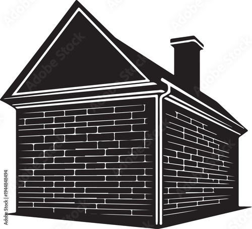 Vintage House Exterior With Brick Wall And Steep Roof