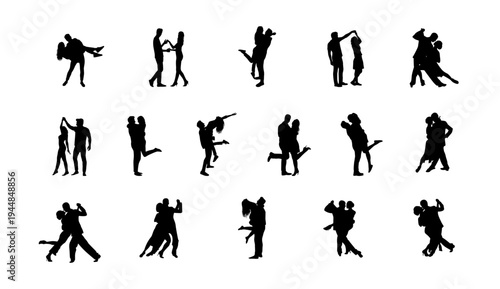 A collection of black silhouettes depicting various martial arts and fighting poses on a white background