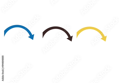 Three curved arrows in blue, brown, and yellow showing directional movement or progress