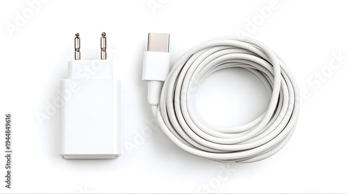 White USB-C Power Adapter and Cable for Charging Devices.