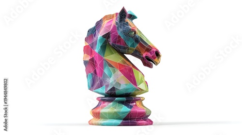 Colorful Abstract Chess Knight Piece with Geometric Design.
