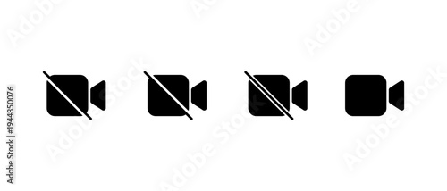 Video call icon set. Enable and disable camera record symbol