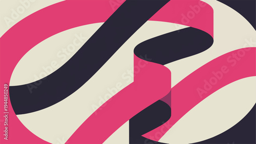 Elegant abstract design with intertwining vivid ribbons in dynamic pink and serene navy