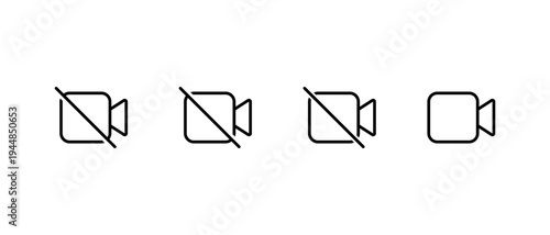 Video call outline icon set. Enable and disable camera record symbol